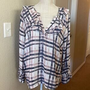 Loft Outlet Women's Pink Blue White Blouse Shirt Ruffle Large Petite Feminine